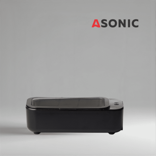 ASONIC HOME-450black ultraskaņas tīrītājs, kompakts melns dizains rotaslietu, brilles un mazu priekšmetu tīrīšanai.