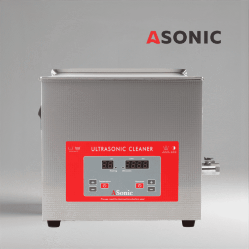 ASONIC PRO 15 L nerūsējošā tērauda ultraskaņas tīrīšanas iekārta ar slēgtu vāku lieliem pusprofesionāliem tīrīšanas darbiem.