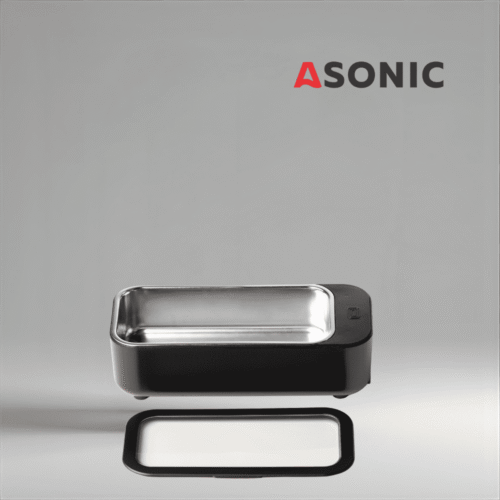 ASONIC HOME-450black ultraskaņas tīrītājs, moderns melns dizains precīzai mazu vērtīgu priekšmetu tīrīšanai mājās.