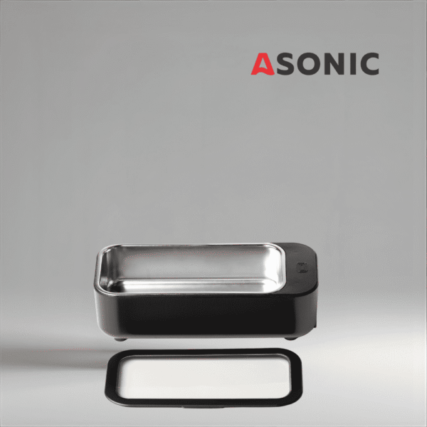 ASONIC HOME-450BLACK3 ASONIC HOME-450black ultraskaņas tīrītājs, moderns melns dizains precīzai mazu vērtīgu priekšmetu tīrīšanai mājās.