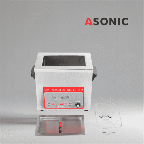 ASONIC-IND-40-40kHz-4 ASONIC IND-40 kompakta ultraskaņas vannīte, ideāli piemērota neliela apjoma rūpnieciskai tīrīšanai un laboratorijas lietošanai.